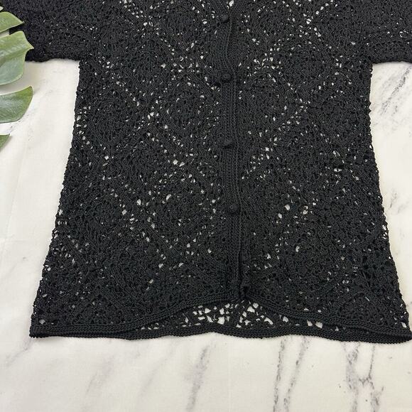 Carol Anderson Womens Vintage 90s Crochet Sheer Top Size M Black Cottagecore - Picture 5 of 12